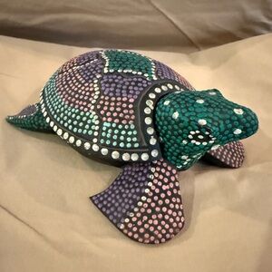 Folk Art Wood Sea Turtle Removable Shell Lid Trinket Dish Home Decor